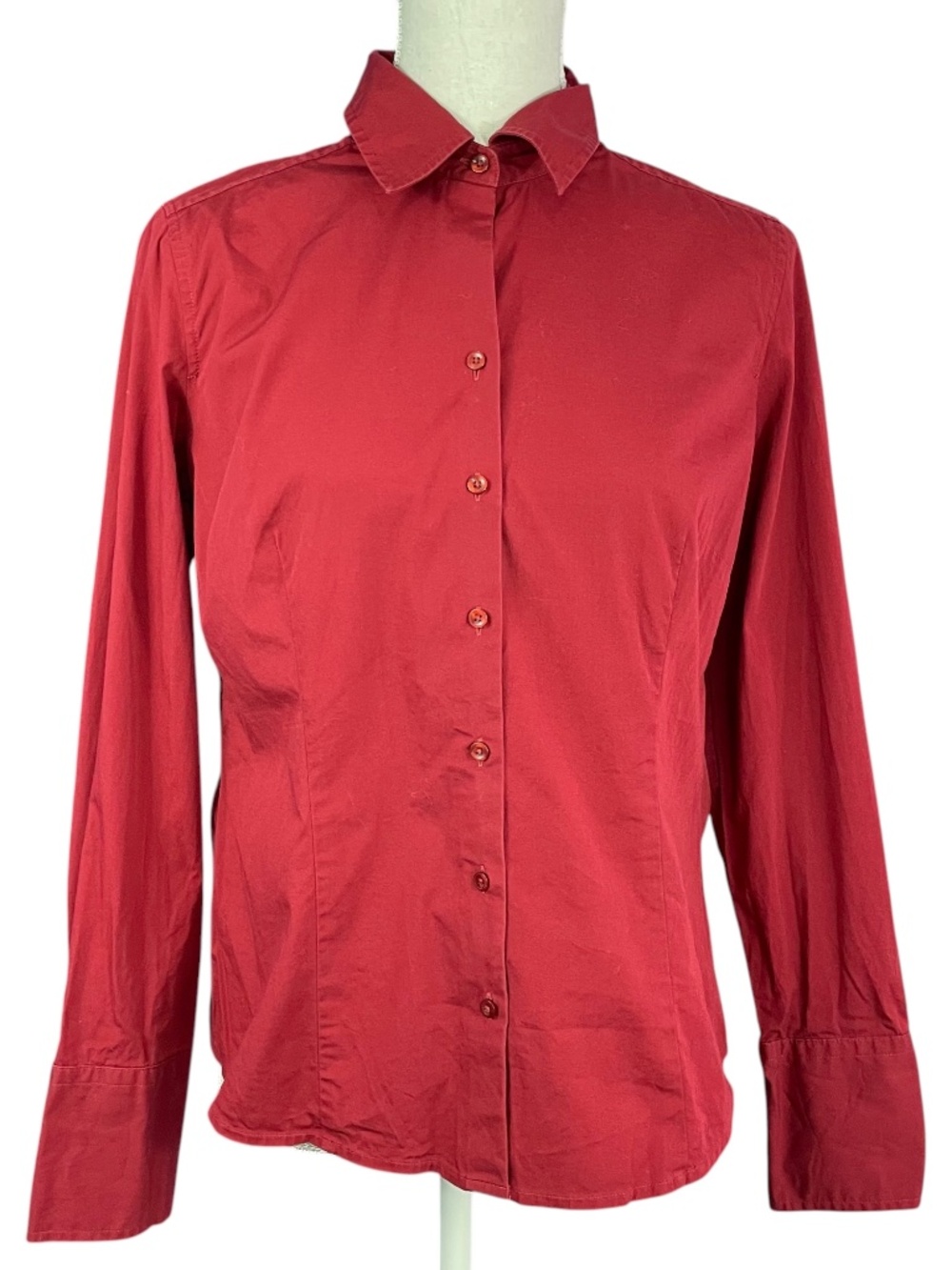 Ann Taylor Stretch Button-up Blouse 8 Cotton Spandex Burgundy Red Shirt Basic